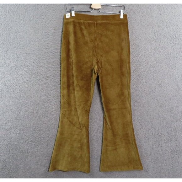 Aerie Flare Pants Large Regular Groove-On Velour High Waist Ribbed Gold NEW - Picture 3 of 11